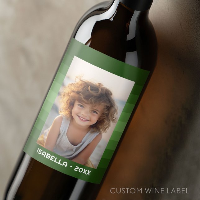 Retro Rand - Jul Grönt - Enkelt foto Vinflaska Etikett (Custom Wine Bottle Label - Personalize a Sticker for a fun gift or memento)