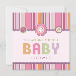 Retro Rand Knappar Rosa Baby Shower-inbjudan Inbjudningar