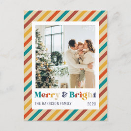 Retro Rand Merry & Bright Family Photo Vykort