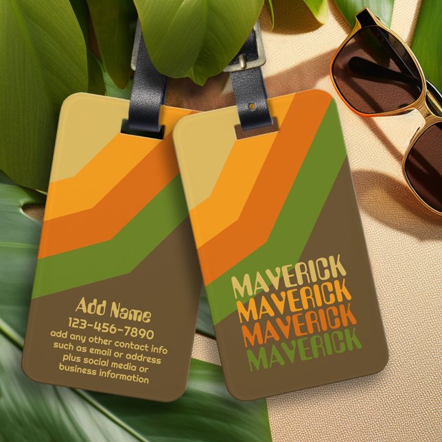 Retro Rand Mönster Earthy Färg Upprepande Namn Bagagebricka (Custom Luggage Tag - Personalized Bag Tag)