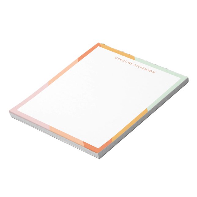 Retro Rand Orange Mint Pastel Personlig Namn Anteckningsblock (Roterad)