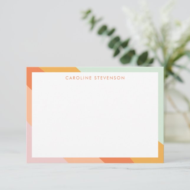Retro Rand Orange Mint Pastel Personlig Namn Tack Kort (Stående Fram)