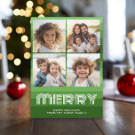Retro Rand på Oliv grönt - 4 foto - Merry Julkort<br><div class="desc">FRONT - 4 fotokollage med ljusa oliv grönt reflexer rand. Ord "MERRY" är i ett roligt som koordineras med den icke-traditionella bakgrunden. De fyra fotona fungerar bäst om du skördar fotona i kvadrat innan du laddar upp dem. Lägg till hälsning och namnteckning familj till den här eleganta och färgstarka designen....</div>