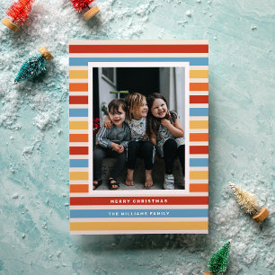 Retro Rand Red, Gult och Blue Photo jul Julkort