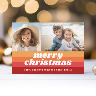 Retro Rand Red Orange - Merry Photo - 70:s Vibe Julkort