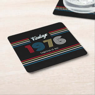 Retro Rand-siffror Färgfull 1976 Papper Underlägg Kvadrat