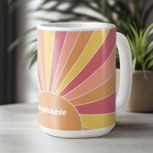 Retro rand soluppgång - pastellregnbågsskript namn kaffemugg