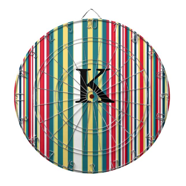 Retro ränder färgglada lägg till monogram initial  darttavla (Framsidan)