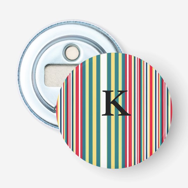 Retro ränder färgglada lägg till monogram initial  flasköppnare (Framsidan)