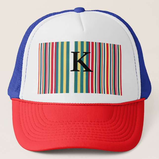 Retro ränder färgglada lägg till monogram initial  keps (Framsida)