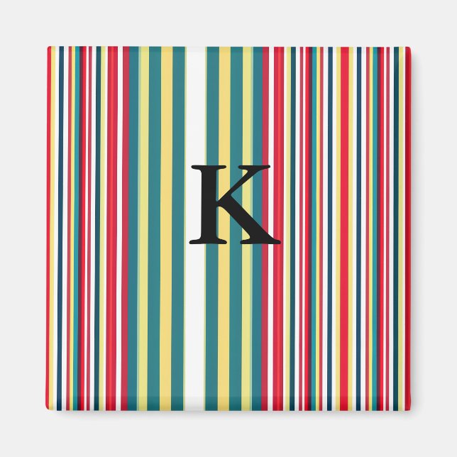 Retro ränder färgglada lägg till monogram initial  magnet (Framsidan)