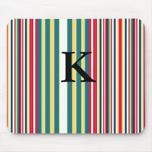 Retro ränder färgglada lägg till monogram initial  musmatta (Framsidan)
