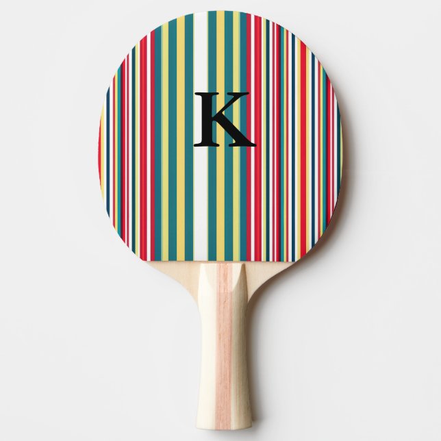 Retro ränder färgglada lägg till monogram initial  pingisracket (Framsidan)