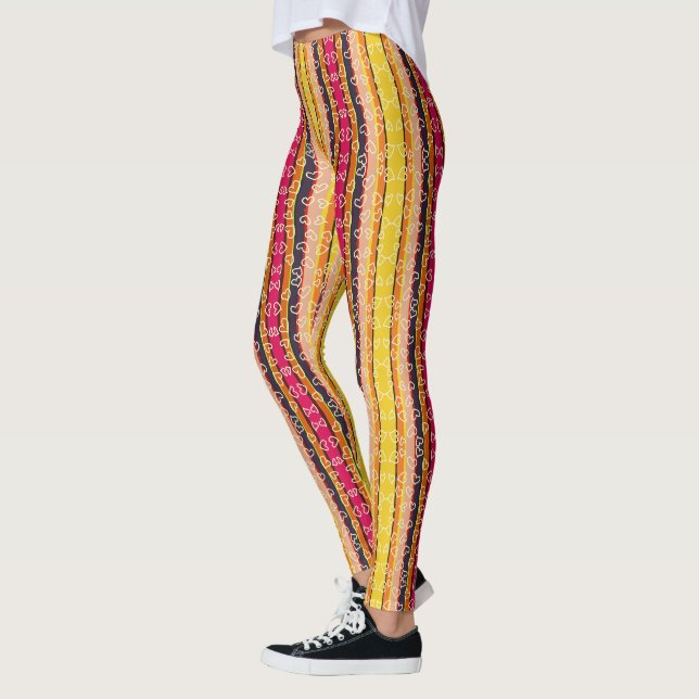 Retro ränder och hjärtan multi färg leggings (Vänster)