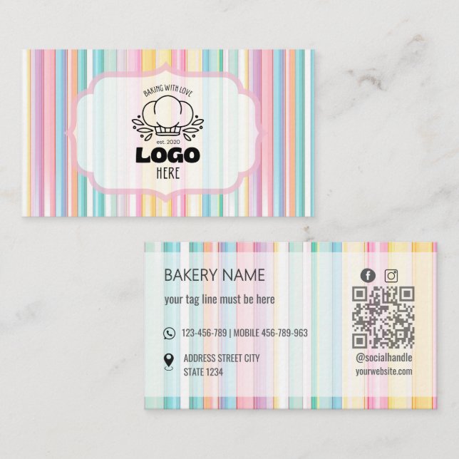 Retro ränder Söt bageri logotyp Visitkort (Fram/baksida)