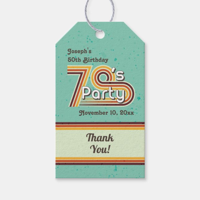 Retro-randig 70-talsfest presentetikett (Framsidan)