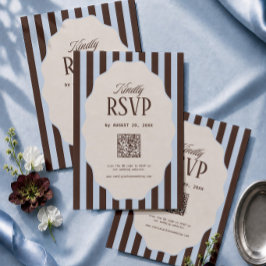 Retro randig blå och brun bröllops RSVP Qr-kod Tilläggskort
