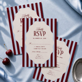 Retro randig blå och burgunderfärgad bröllops-RSVP Tilläggskort