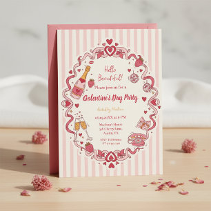 Retro-randig Galentine-inbjudan Inbjudningar