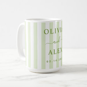 Retro randig grön personlig bröllops- kaffemugg