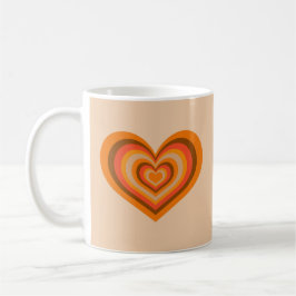 Retro Randig Hjärtmugg - Orange på Beige Kaffemugg