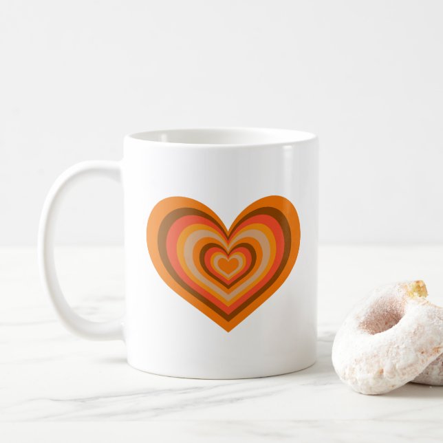Retro randig hjärtmugg - Orange på vit Kaffemugg (Med munk)