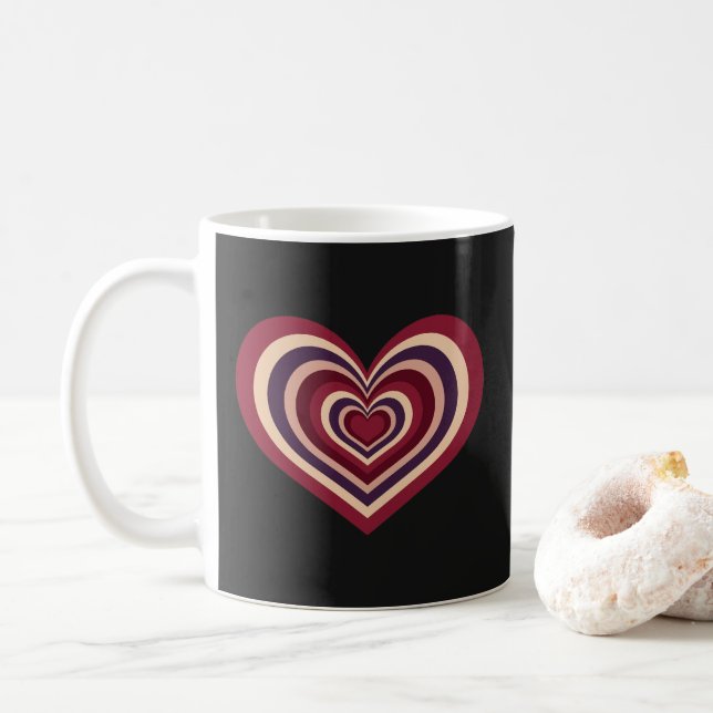 Retro Randig Hjärtmugg - Röd på Svart Kaffemugg (Med munk)
