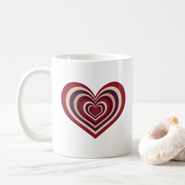 Retro Randig Hjärtmugg - Röd på Vit Kaffemugg (Med munk)