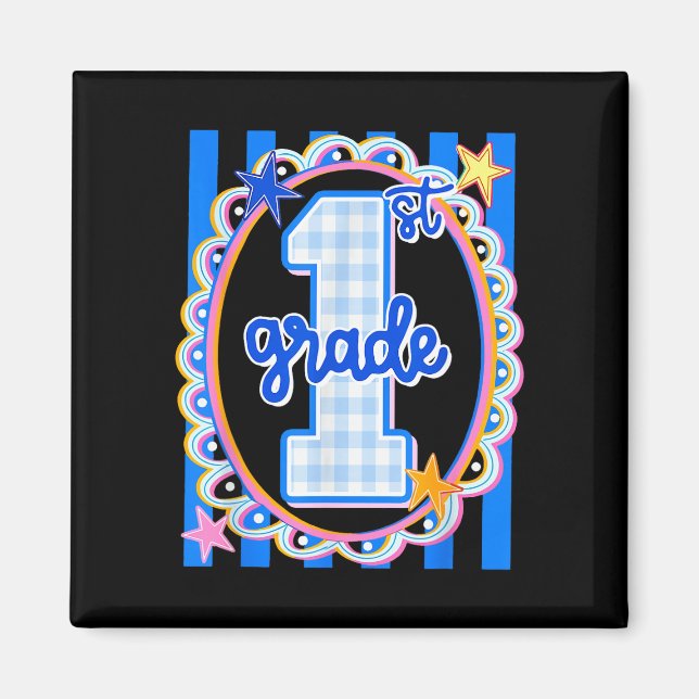 Retro randig lärare i första klass 1:a klass tillb magnet (Framsidan)