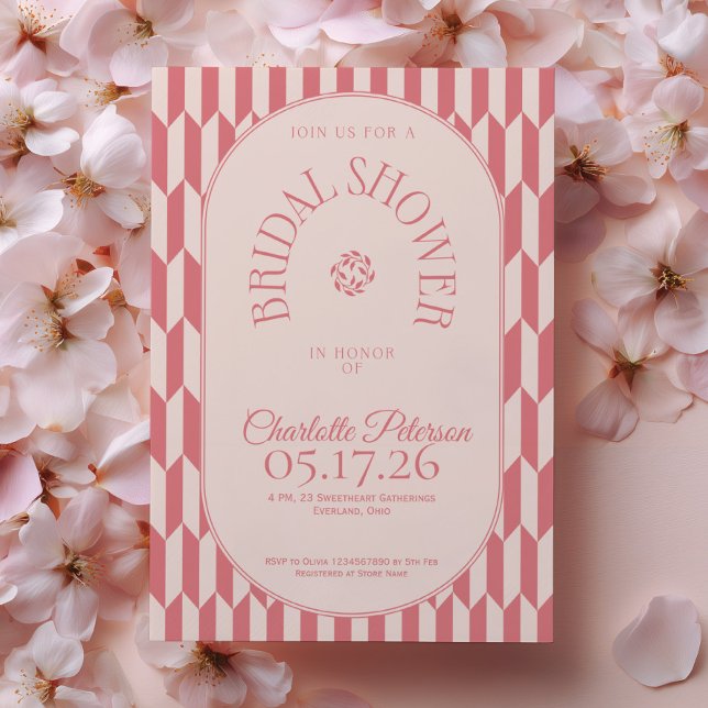 Retro-randig mjuk rosa typografi Bröllopsdusch Inbjudningar (Skapare uppladdad)