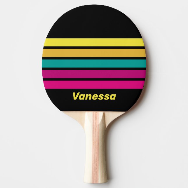 Retro Randig Mörk 80-tal Tvärgående Ränder med Nam Pingisracket (Framsidan)
