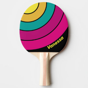 Retro Randig Mörk 80-tals Cirkelrand med Namn Pingisracket