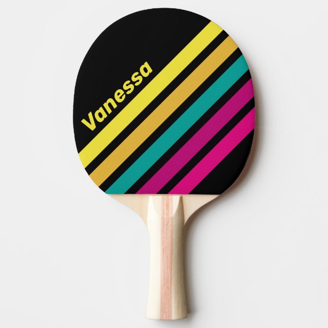 Retro Randig Mörk 80-tals Diagonal Randig med Namn Pingisracket (Framsidan)