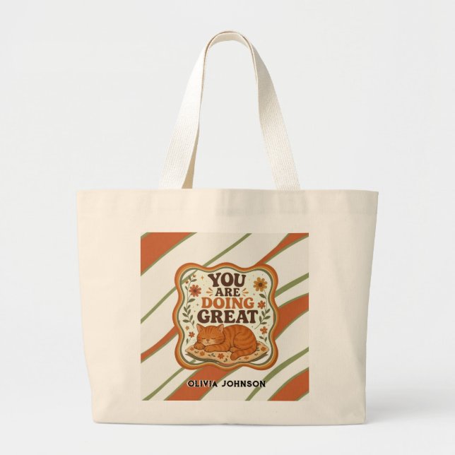 Retro Randig Motivationsväska för Katt Jumbo Tygkasse (Framsidan)
