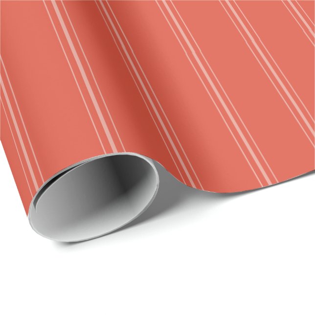 Retro randig preppy röd rosa högtid presentpapper (Rullad Hörn)