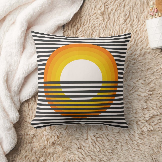Retro Randig Solnedgång Minimalistisk Kudde (Filt)