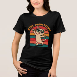 Retro randig Stay Pawsitive kattdesign T Shirt