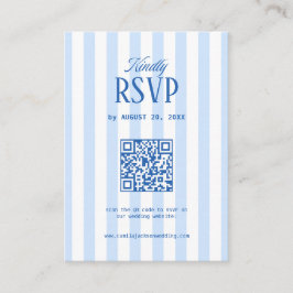Retro Randig Vit & Blå Bröllops RSVP Qr Kod Tilläggskort