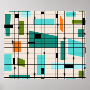 Retro raster & Starbursts affisch