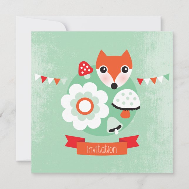 Retro rävbarns födelsedaginbjudan inbjudningar (Framsida)