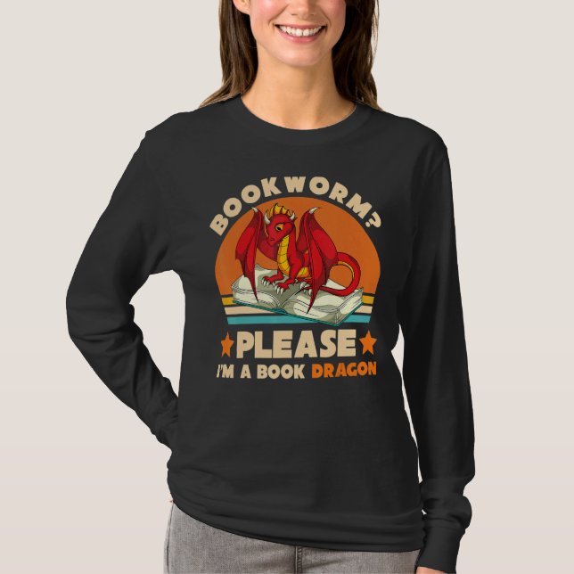 Retro Reading Bookworm, Im A Bok Dragon T Shirt (Framsida)