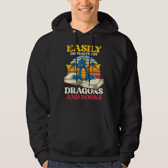Retro Reading Bookworm Librarian Bok Dragon Hoodie (Framsida)