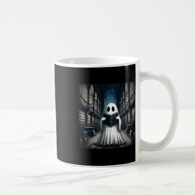 Retro Reading Ghost Bibliotek Halloween Librarian  Kaffemugg (Höger)