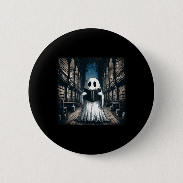 Retro Reading Ghost Bibliotek Halloween Librarian  Knapp (Framsida)