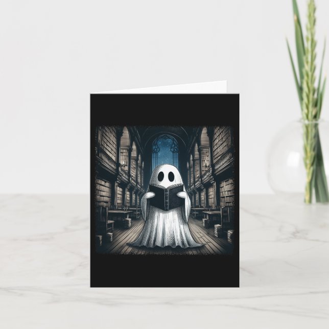 Retro Reading Ghost Bibliotek Halloween Librarian  Kort (Framsida)