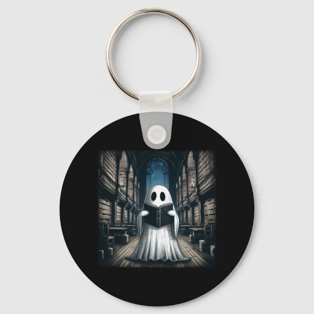 Retro Reading Ghost Bibliotek Halloween Librarian  Nyckelring (Framsida)