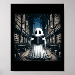 Retro Reading Ghost Bibliotek Halloween Librarian Poster