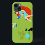 Retro Reading Woman iPad Air Case<br><div class="desc">Den här Retro-läsningen av Woman iPad Air-affären är ett av 1960 års stil, minimalistkonst, tecknad teckning av en kvinna som har sina prioriteringar i ordning. Den här fina bokmasken är placerad i en riktig turner. Den formliga brunetten bär en akvaklänning och röda glasögon medan den håller blå bok. Hon sitter...</div>