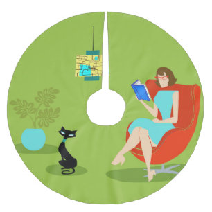 Retro Reading Woman Julgran Skirt Julgransmatta Borstad Polyester