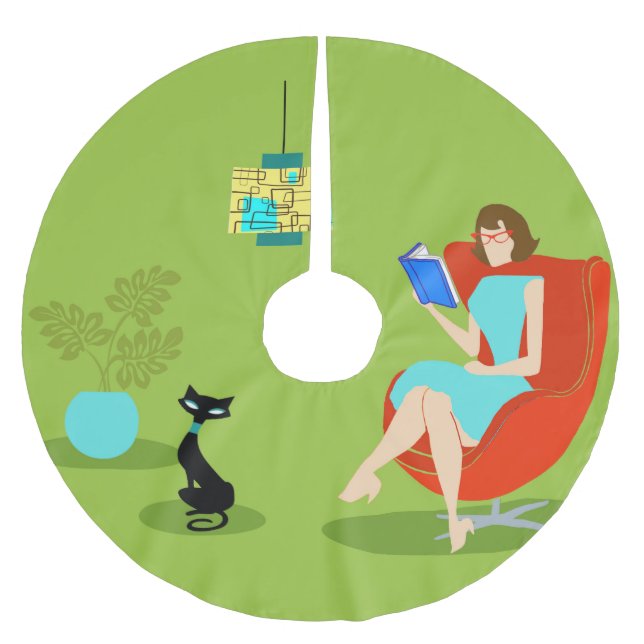 Retro Reading Woman Julgran Skirt Julgransmatta Borstad Polyester (Framsidan)